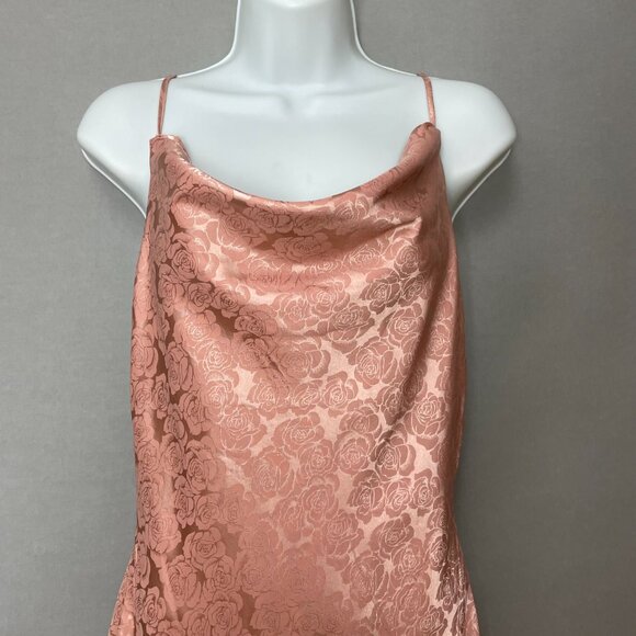 Lulus Dress Cowl Neck Pink Floral Print Iridescent Size Small Midi Side Slit - Picture 3 of 13